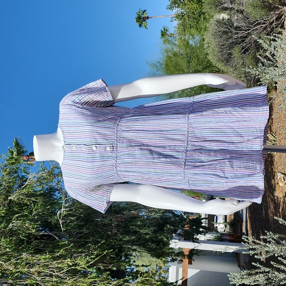 MADEWELL Striped Tiered Mini Dress XS Babydoll Swing Tunic Ruffle 100% Cotton - Picture 3 of 15